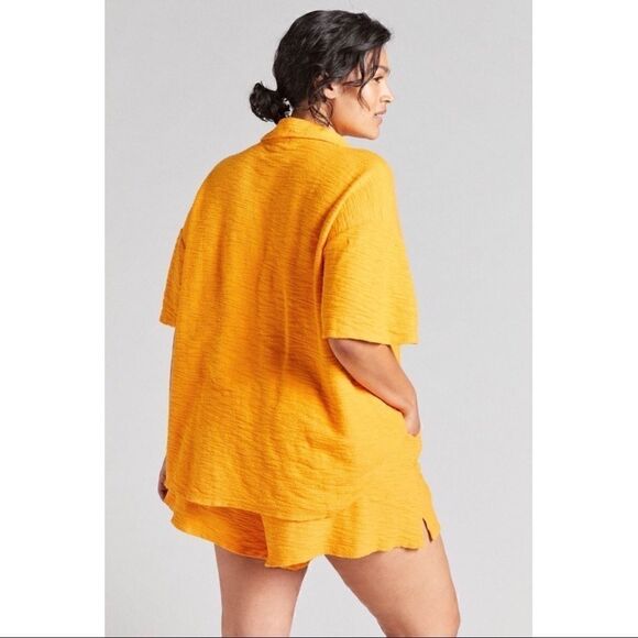 NEW Anthropologie T.La Comfy Orange Polo Shirt + Shorts Lounge Pajama Set Medium - Picture 5 of 6